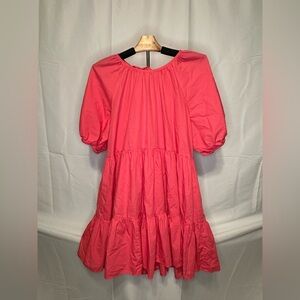 Sweet Magnolia Coral Pink Cotton Puff Sleeve Tiered Babydoll Dress XXL